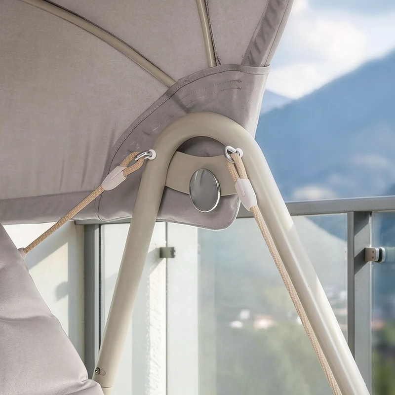 SoBuy OGS62-MI Fauteuil à Bascule Fauteuil Relax avec Parasol Ajustable pour Jardin et Balcon Hamac et Balancelle de Jardin Chaise Longue Eexterieur Beige 108x126x163 cm