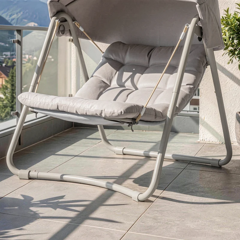 SoBuy OGS62-MI Fauteuil à Bascule Fauteuil Relax avec Parasol Ajustable pour Jardin et Balcon Hamac et Balancelle de Jardin Chaise Longue Eexterieur Beige 108x126x163 cm