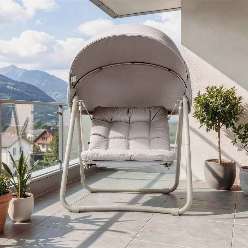 SoBuy OGS62-MI Fauteuil à Bascule Fauteuil Relax avec Parasol Ajustable pour Jardin et Balcon Hamac et Balancelle de Jardin Chaise Longue Eexterieur Beige 108x126x163 cm