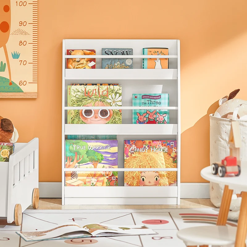 SoBuy KMB45-W Bibliothèque Montessorienne pour Enfants, Étagère à Livres pour Garçon, Fille, Chambre Enfant, Étagères à 3 hauteurs
