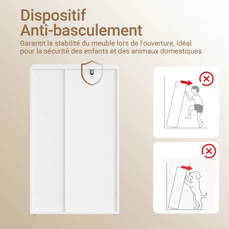 SoBuy BZR218-W Meuble Salle de Bain avec Panier à Linge Intégré, Porte Basculante, 2 Paniers en Tissu et 3 Étagères Réglables – Colonne Rangement Blanc, 50 × 30 cm
