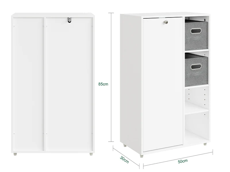 SoBuy BZR218-W Meuble Salle de Bain avec Panier à Linge Intégré, Porte Basculante, 2 Paniers en Tissu et 3 Étagères Réglables – Colonne Rangement Blanc, 50 × 30 cm