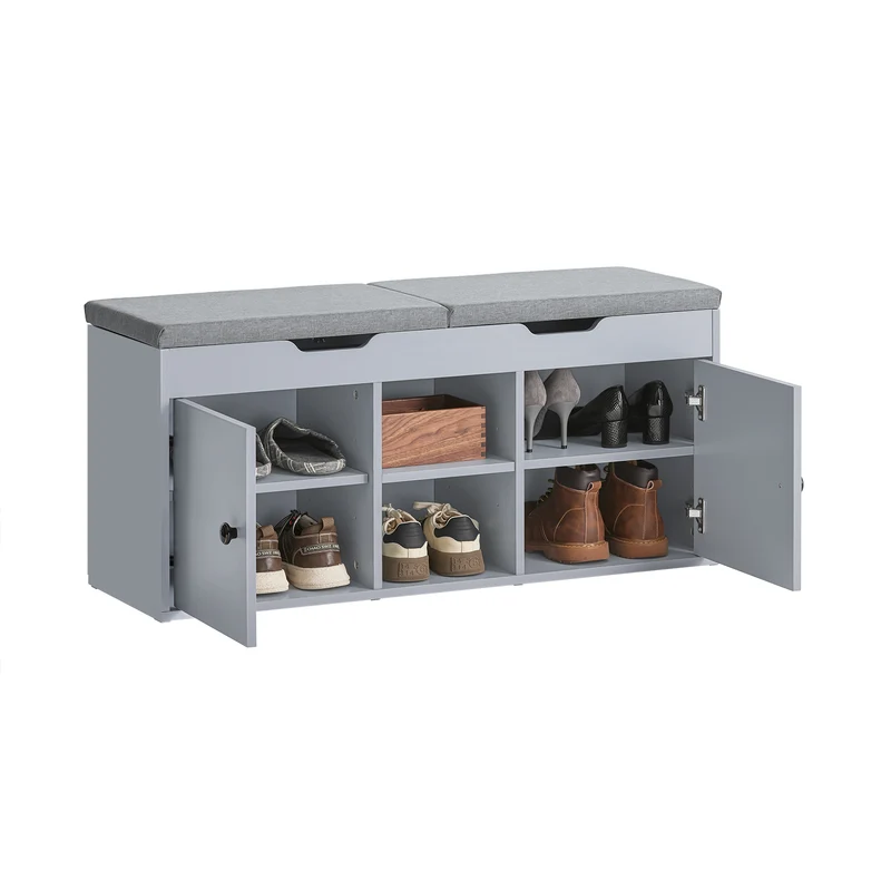 SoBuy FSR96-DG Banc à Chaussures avec Coussin Rembourré et Étagères, Meuble d'Entrée – 100x34x47 cm, Gris Foncé