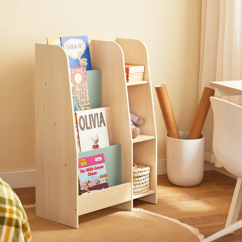 SoBuy KMB114-GR Bibliothèque Enfant avec 4 Étagères et 3 Compartiments, pour Chambre d’Enfant, Rangement Optimisé, Design Fonctionnel – L63×P30×H90 cm, Vert