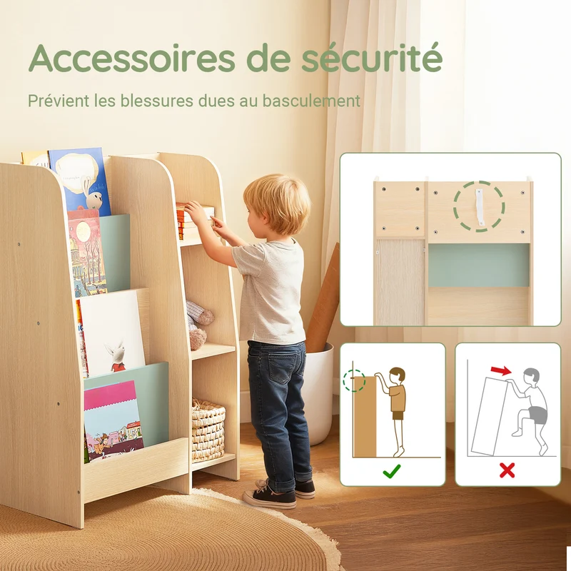 SoBuy KMB114-GR Bibliothèque Enfant avec 4 Étagères et 3 Compartiments, pour Chambre d’Enfant, Rangement Optimisé, Design Fonctionnel – L63×P30×H90 cm, Vert