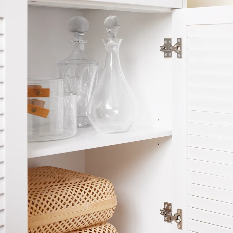 SoBuy FSB101-W Buffet Cuisine avec 3 Portes, 2 Tiroirs et Compartiment à Poubelle, Design Moderne, pour Cuisine et Salle à Manger – L92×P40×H180 cm, Blanc