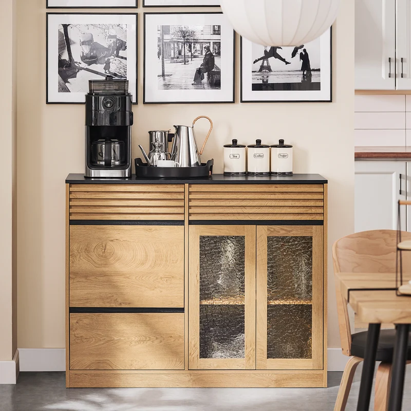 SoBuy FSB99-N Buffet Bas Multifonction avec 3 Portes et 3 Tiroirs, Meuble Rangement pour Cuisine, Salle à Manger ou Entrée, Naturel 112×40×89 cm