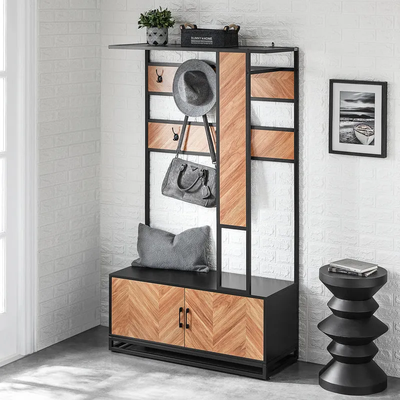 SoBuy FSR194-N Portemanteau avec Banc, Barre et 5 Crochets, Meuble d'Entrée Vestiaire Multifonction – 100x40x180 cm