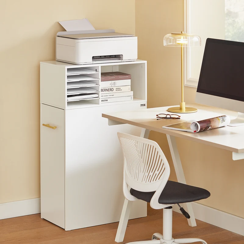 SoBuy ASK12-W Meuble Imprimante avec roulettes Support Imprimante Roulant Caisson de Bureau avec Compartiments Petit Meuble de Rangement Bureau Compact 60x33x100 cm Blanc