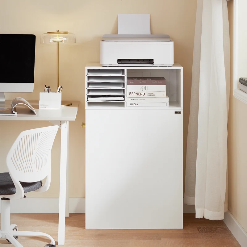 SoBuy ASK12-W Meuble Imprimante avec roulettes Support Imprimante Roulant Caisson de Bureau avec Compartiments Petit Meuble de Rangement Bureau Compact 60x33x100 cm Blanc