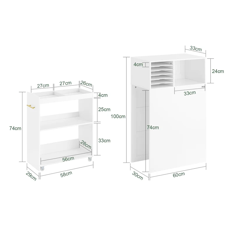 SoBuy ASK12-W Meuble Imprimante avec roulettes Support Imprimante Roulant Caisson de Bureau avec Compartiments Petit Meuble de Rangement Bureau Compact 60x33x100 cm Blanc