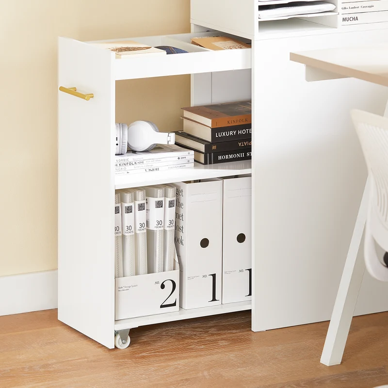 SoBuy ASK12-W Meuble Imprimante avec roulettes Support Imprimante Roulant Caisson de Bureau avec Compartiments Petit Meuble de Rangement Bureau Compact 60x33x100 cm Blanc