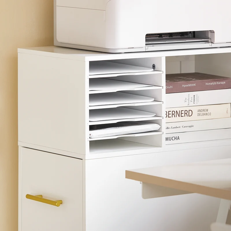 SoBuy ASK12-W Meuble Imprimante avec roulettes Support Imprimante Roulant Caisson de Bureau avec Compartiments Petit Meuble de Rangement Bureau Compact 60x33x100 cm Blanc