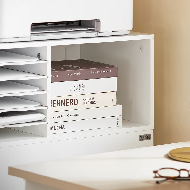 SoBuy ASK12-W Meuble Imprimante avec roulettes Support Imprimante Roulant Caisson de Bureau avec Compartiments Petit Meuble de Rangement Bureau Compact 60x33x100 cm Blanc