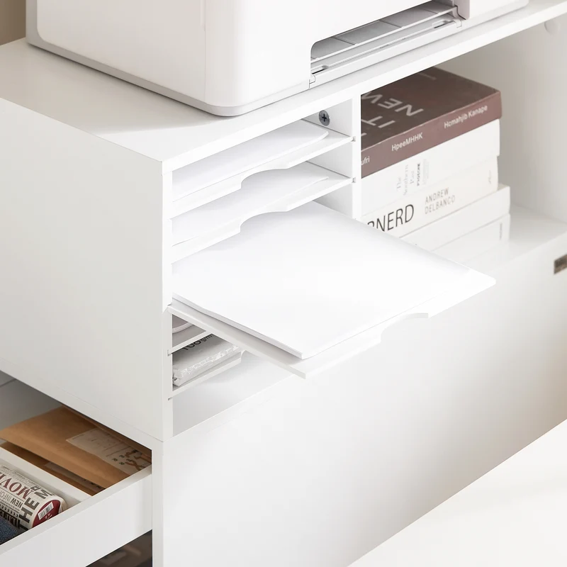 SoBuy ASK12-W Meuble Imprimante avec roulettes Support Imprimante Roulant Caisson de Bureau avec Compartiments Petit Meuble de Rangement Bureau Compact 60x33x100 cm Blanc