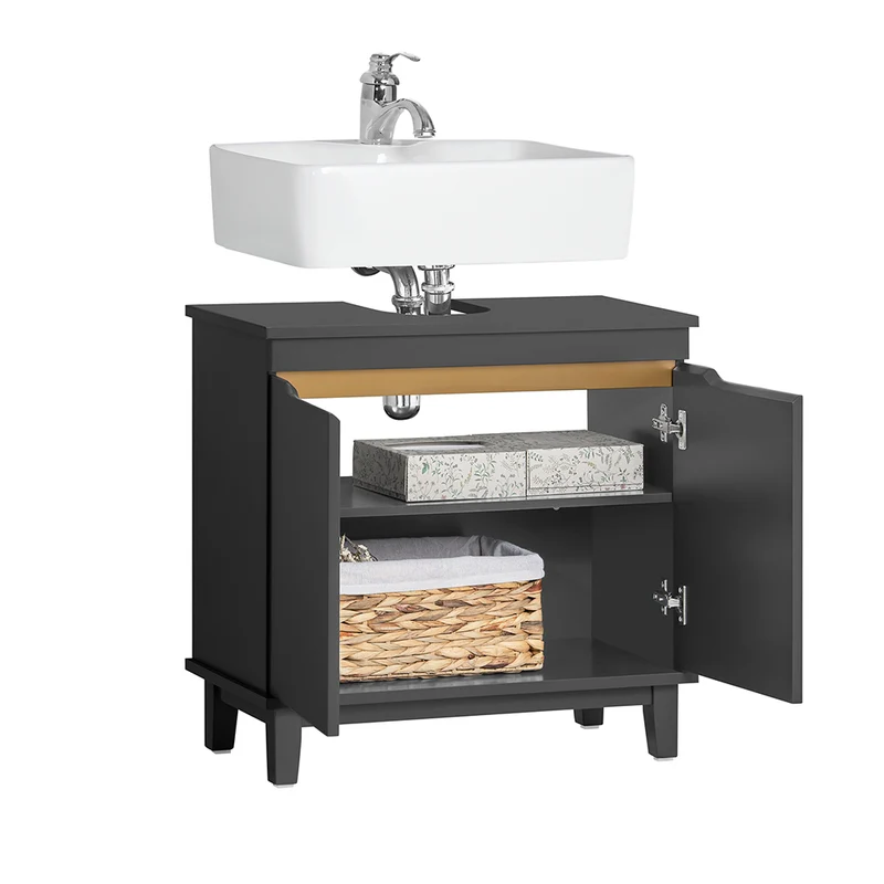 SoBuy BZR113-DG Meuble sous-Lavabo, Meuble sous-Vasque à 2 Portes de Salle de Bain, Placard de Rangement