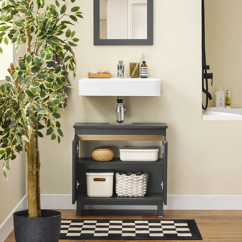 SoBuy BZR113-DG Meuble sous-Lavabo, Meuble sous-Vasque à 2 Portes de Salle de Bain, Placard de Rangement