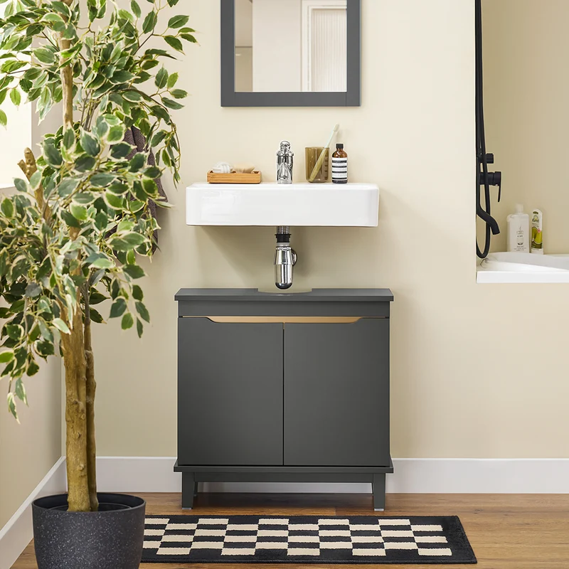 SoBuy BZR113-DG Meuble sous-Lavabo, Meuble sous-Vasque à 2 Portes de Salle de Bain, Placard de Rangement