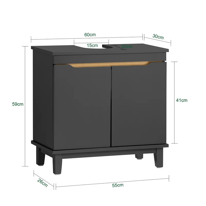 SoBuy BZR113-DG Meuble sous-Lavabo, Meuble sous-Vasque à 2 Portes de Salle de Bain, Placard de Rangement