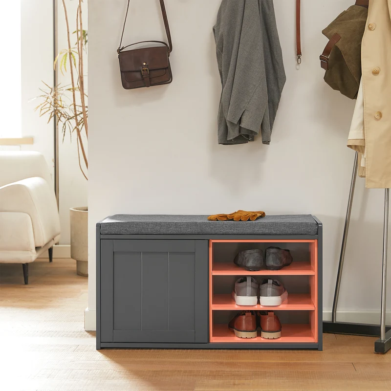 SoBuy FSR109-HG Banc à Chaussures Meuble Chaussures Commode à Chaussures Coussin Rembourré et Etagère Amovible