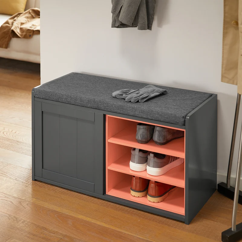 SoBuy FSR109-HG Banc à Chaussures Meuble Chaussures Commode à Chaussures Coussin Rembourré et Etagère Amovible