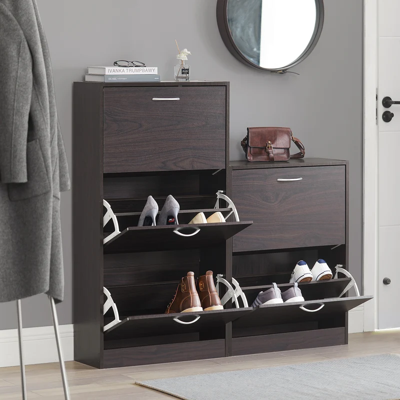SoBuy FSR110-BR Armoire à Chaussures 3 Abattants, Rangement pour Entrée Couloir – 60x24x115 cm, Marron