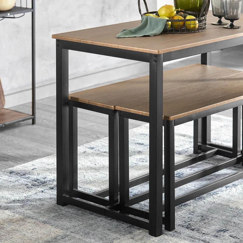 SoBuy OGT25-N Ensemble Table à Manger et bancs, Set de 3 pieces, avec 2 bancs pour Cuisine, Salle à Manger, Salon