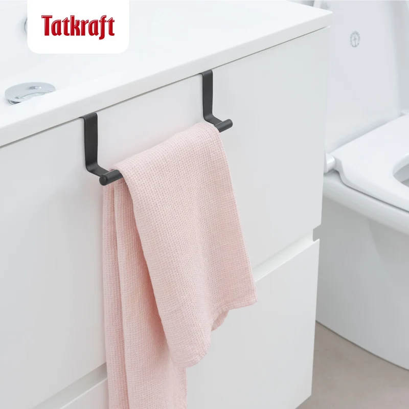 Tatkraft Horizon Black Porte Serviettes Torchons sur Porte, Barre Acier Inox à Suspendre sur Porte de Placard, Installation sans Perçage