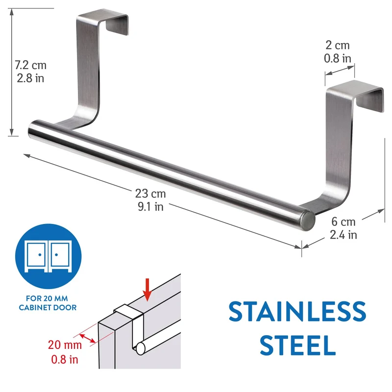Tatkraft Horizon Porte Serviettes Torchons sur Porte, Barre Acier Inox à Suspendre sur Porte de Placard, Installation sans Perçage
