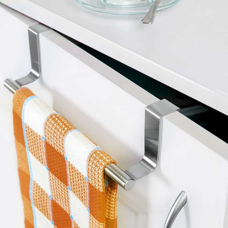 Tatkraft Horizon – Lot de 2 porte-serviettes en acier inoxydable à suspendre aux portes de placard, jusqu’à 3 kg