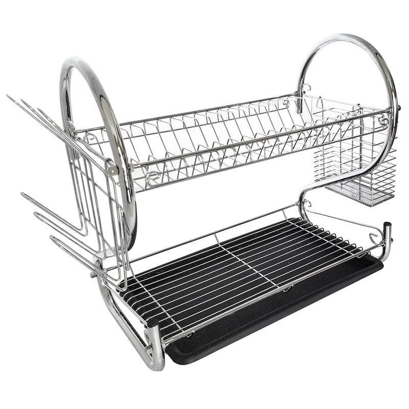 Tatkraft Helga – Égouttoir à vaisselle 2 niveaux en acier chromé pour 17 assiettes et 6 tasses, accessoires amovibles