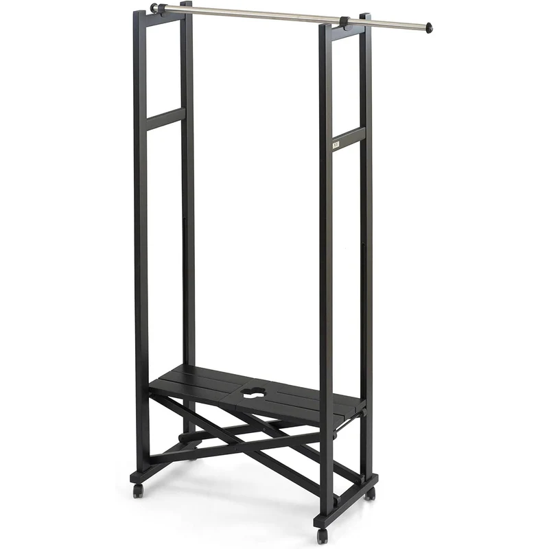 ARIT Elios – Portant à vêtements pliable et extensible en hêtre massif avec roulettes, noir