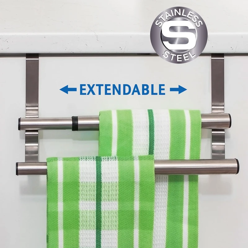 Tatkraft Double – Porte-serviettes double extensible en acier inoxydable pour portes et placards, installation sans outils