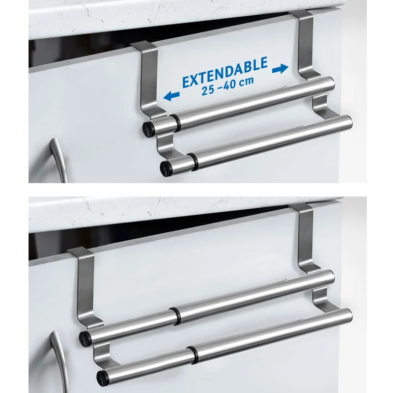 Tatkraft Double – Porte-serviettes double extensible en acier inoxydable pour portes et placards, installation sans outils