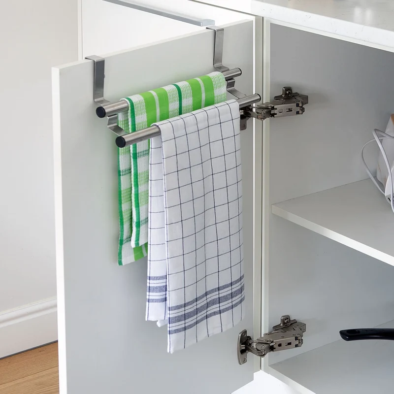 Tatkraft Double – Porte-serviettes double extensible en acier inoxydable pour portes et placards, installation sans outils