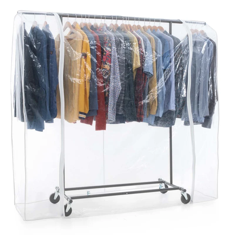 Tatkraft Derek & Big - Penderie Tissu, avec Roulettes, Armoire Tissu, Portant Vêtement Solide, 100 kg Capacité, avec Housse Waterproof Transparent