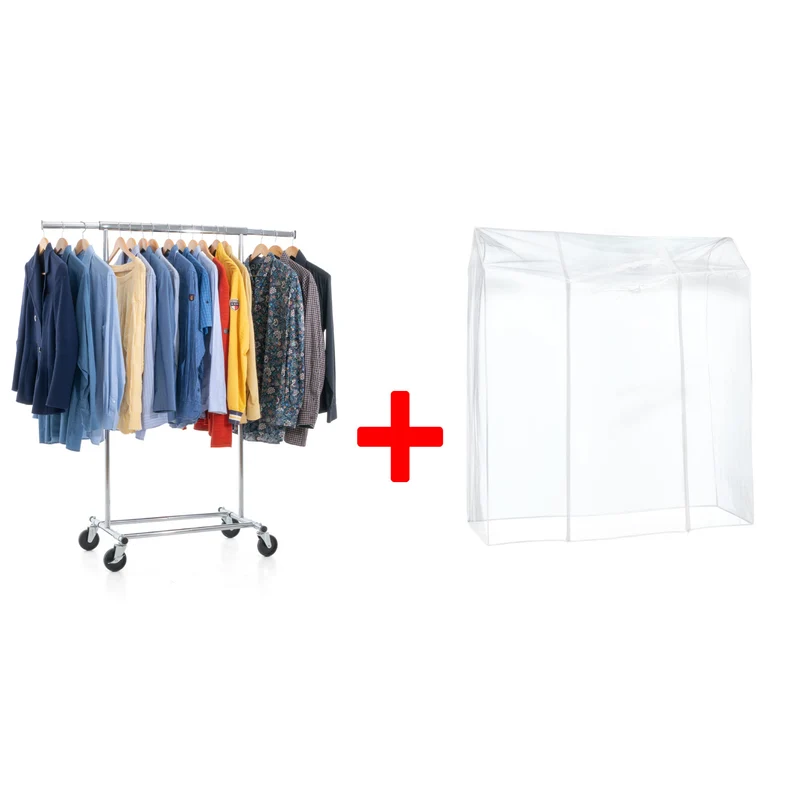 Tatkraft Darren & Protector – Portant à vêtements solide sur roulettes avec housse transparente imperméable, capacité 100 kg