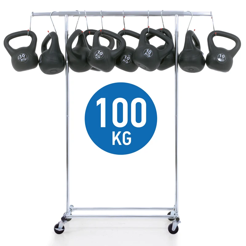 Tatkraft Danko - Portant Vêtement Solide, avec Roulettes, Capacité de Charge 100 kg, 1 min Montage, Pliable, Portant Vêtement Professionnel, Chromé