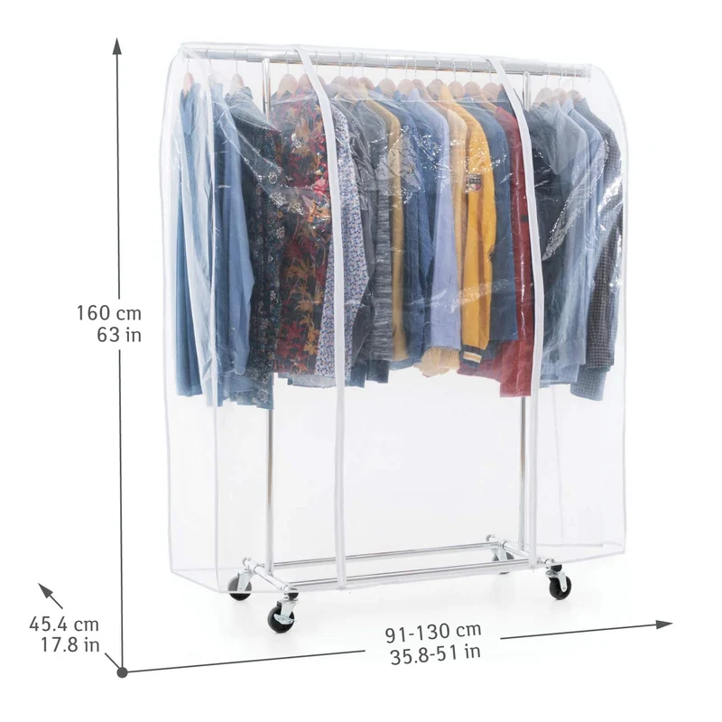 Tatkraft Danko & Anwalt – Portant à vêtements solide sur roulettes avec housse transparente imperméable, capacité 100 kg