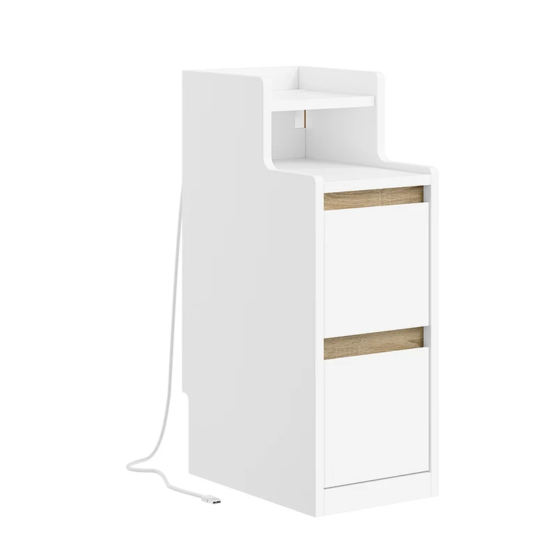 SoBuy FBT178-E-WN Table de Chevet Étroite – 22 cm, Chargeur USB-A & Type-C, Barre LED Tactile, 2 Tiroirs
