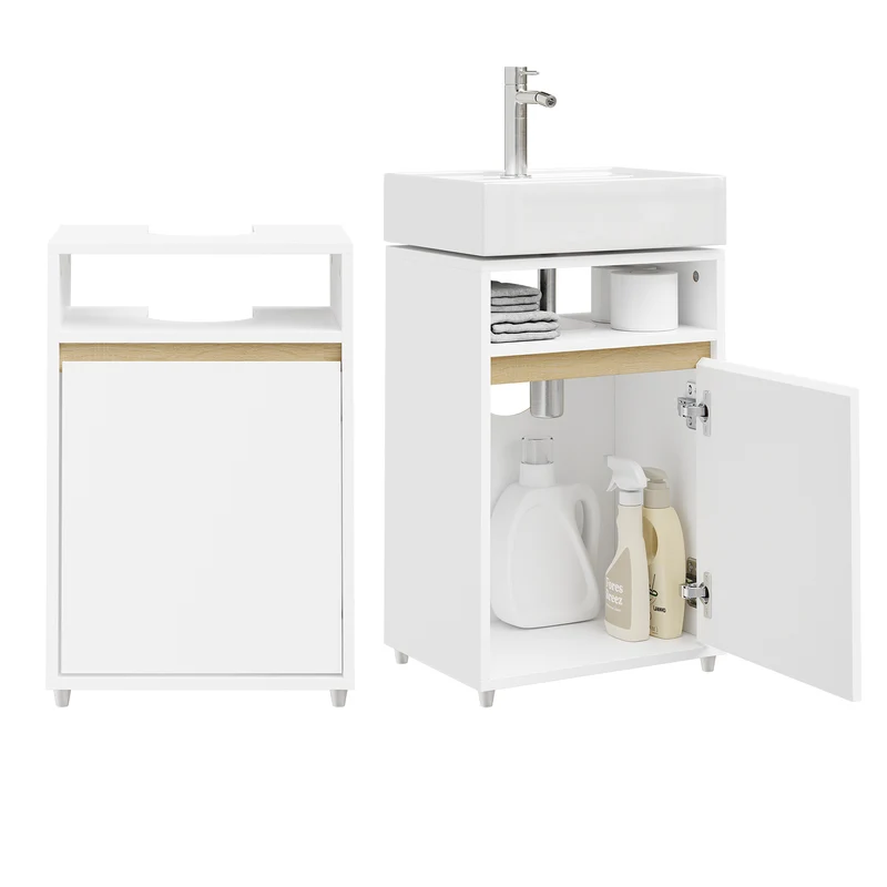 SoBuy BZR222-W Meuble Sous Lavabo Étroit – Découpe en U, 40 × 30 × 60 cm, Niche Ouverte, Blanc et Bois