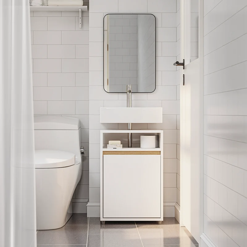 SoBuy BZR222-W Meuble Sous Lavabo Étroit – Découpe en U, 40 × 30 × 60 cm, Niche Ouverte, Blanc et Bois