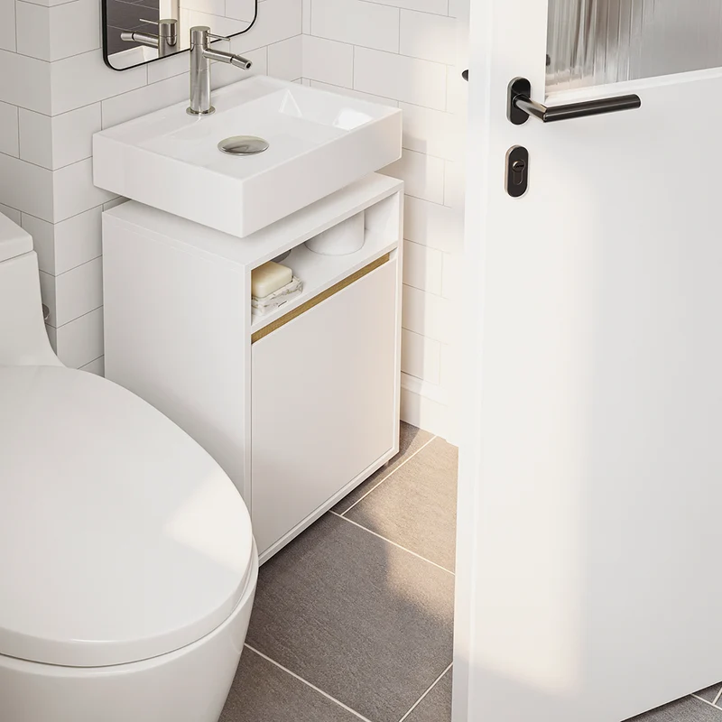 SoBuy BZR222-W Meuble Sous Lavabo Étroit – Découpe en U, 40 × 30 × 60 cm, Niche Ouverte, Blanc et Bois