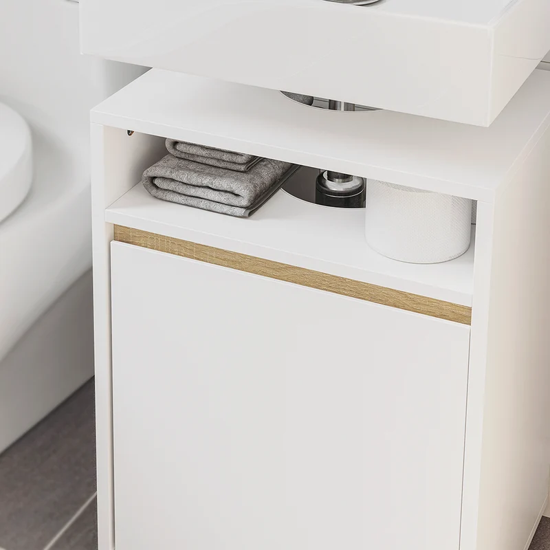SoBuy BZR222-W Meuble Sous Lavabo Étroit – Découpe en U, 40 × 30 × 60 cm, Niche Ouverte, Blanc et Bois