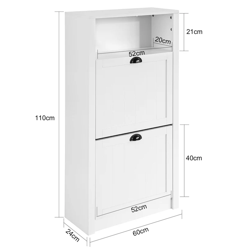 SoBuy FSR87-K-W Armoire à Chaussures 2 Abattants et Compartiment Ouvert – 60×24×110 cm, 50 kg, MDF E1, Blanc