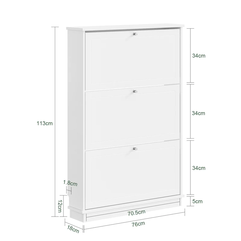 SoBuy FSR215-W Meuble à Chaussures Gain de Place Ultra-Slim 18cm – Entrée Étroite – 76x18x113 cm Blanc