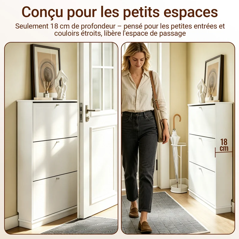 SoBuy FSR215-W Meuble à Chaussures Gain de Place Ultra-Slim 18cm – Entrée Étroite – 76x18x113 cm Blanc