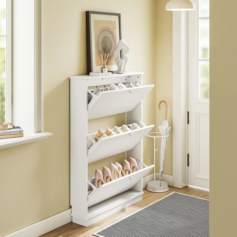 SoBuy FSR215-W Meuble à Chaussures Gain de Place Ultra-Slim 18cm – Entrée Étroite – 76x18x113 cm Blanc