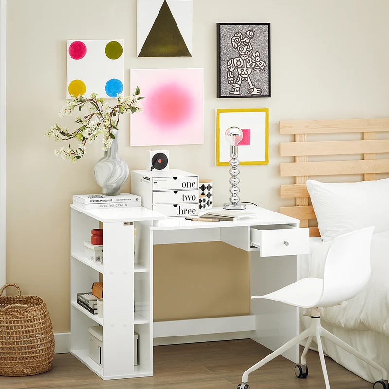 SoBuy FWT35-W Table Bureau Informatique Plan de Travail avec 3 étagères et 1 tiroir