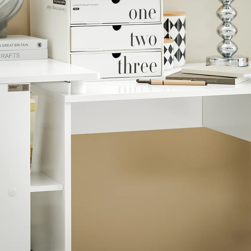 SoBuy FWT35-W Table Bureau Informatique Plan de Travail avec 3 étagères et 1 tiroir